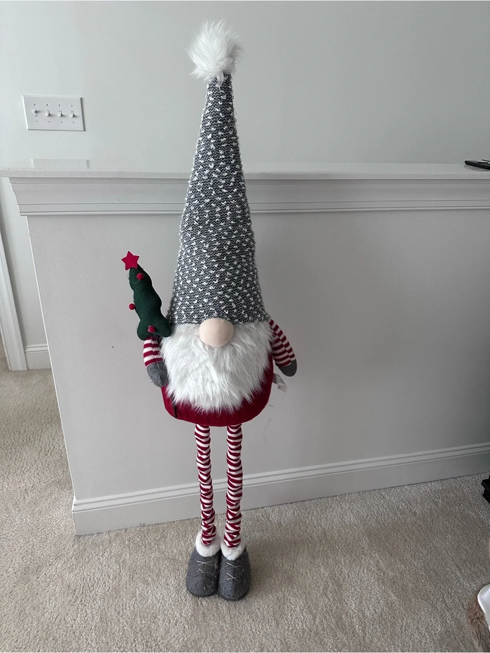 1-Grey-Hat Holiday Gnome Plush Decoration - Red & Grey Expandable